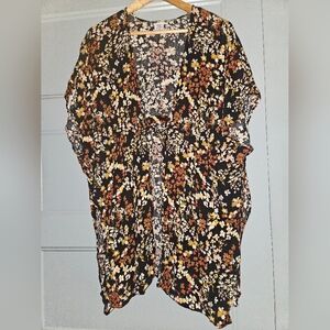 Floral Kimono With Tie Front Size S/M